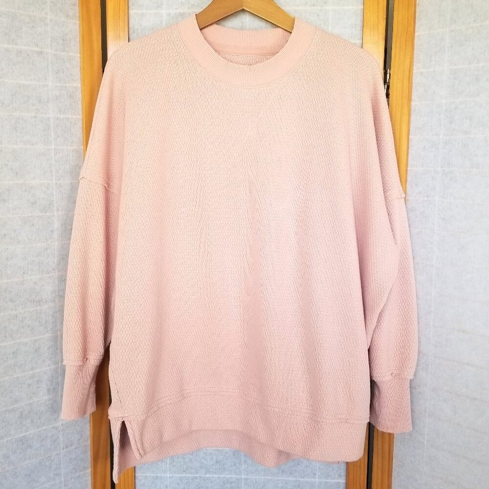 Aerie Sweatshirt Oversized Waffle-knit Boyfriend Peachy Pink Size XS